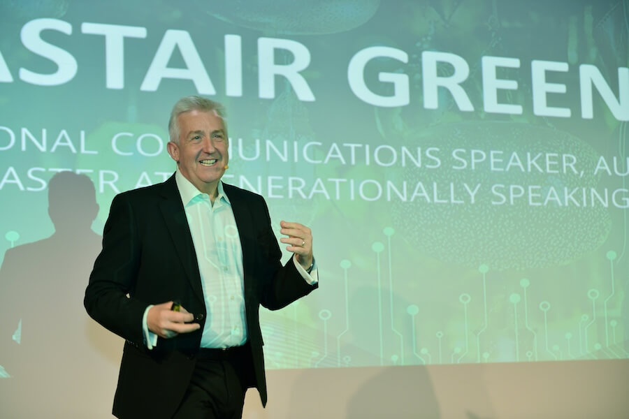 APG - BKR Marrakech-2 Alastair speaking about generational communication in Marrakech and speaking in France, delivering his speech in French.