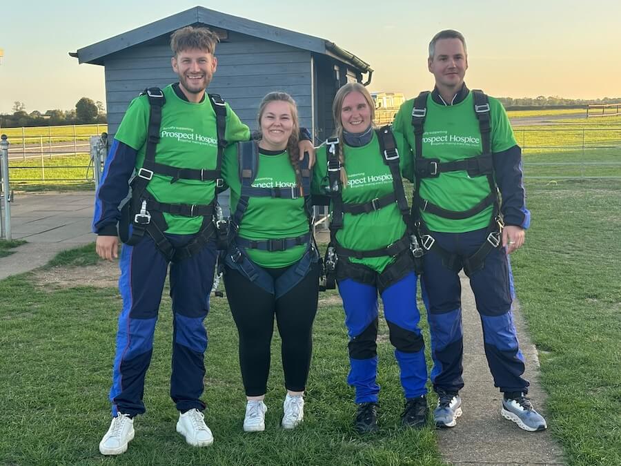 Sean with skydivers-2 Charity skydive at Hinton Skydiving Centre in Brackley.
